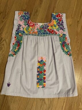 Hand-Embroidered Floral Peasant Top in Multicolor